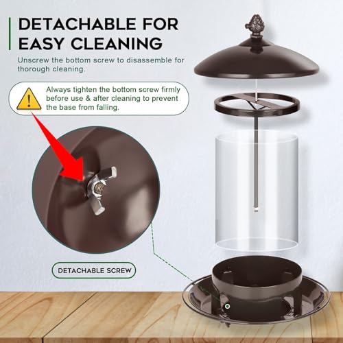 Gbekery Metal Bird Feeders for Outdoors Hanging, Weather Resistant Wild Bird Feeder with 360 Degree Feeding Tray, Brown - Image 5