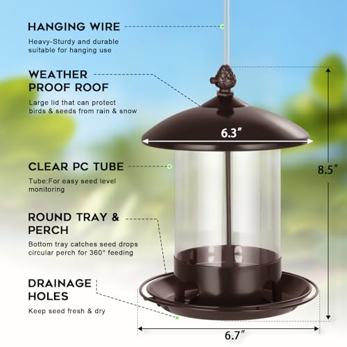 Gbekery Metal Bird Feeders for Outdoors Hanging, Weather Resistant Wild Bird Feeder with 360 Degree Feeding Tray, Brown - Image 2