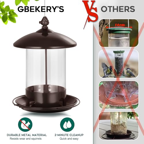 Gbekery Metal Bird Feeders for Outdoors Hanging, Weather Resistant Wild Bird Feeder with 360 Degree Feeding Tray, Brown - Image 4