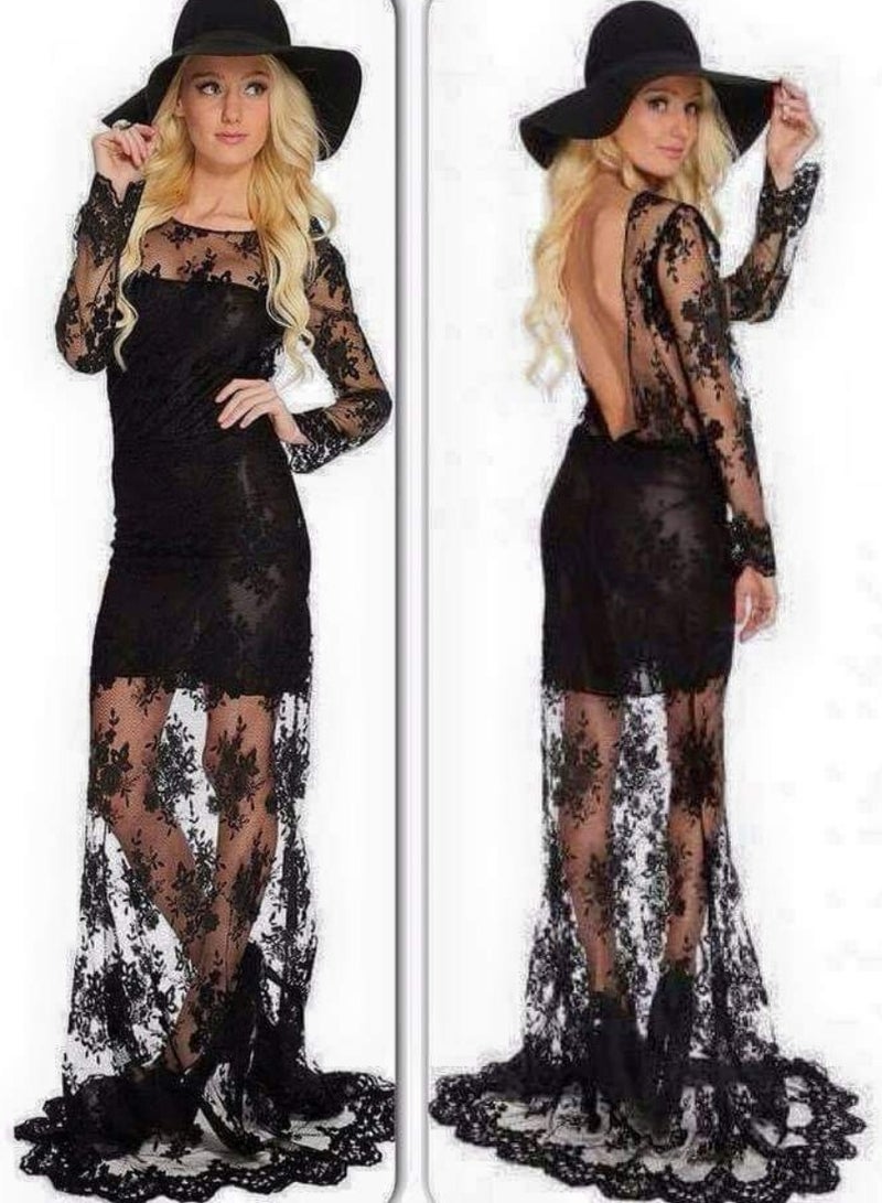 Women lace mermaid soiree black long dress for party occasions & events 