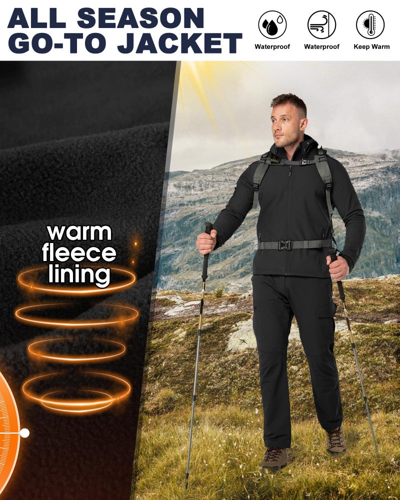 33,000ft Men's Hooded Softshell Jacket Waterproof Lightweight Insulated Windbreaker Fleece Lined Rain Shell Jacket - Image 4