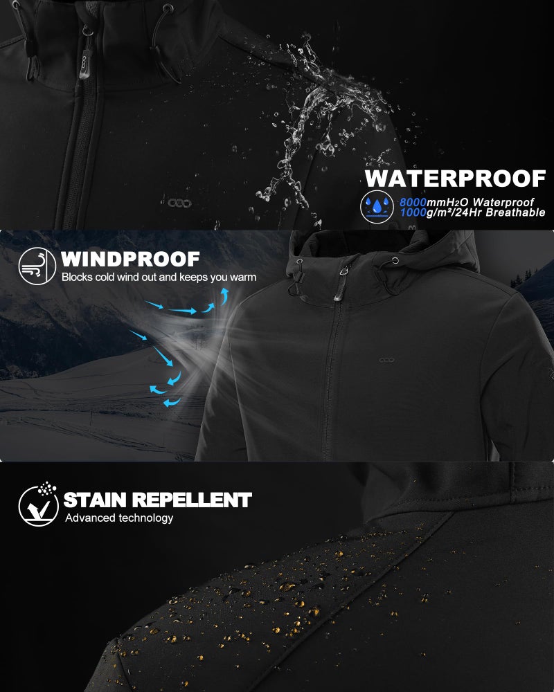 33,000ft Men's Hooded Softshell Jacket Waterproof Lightweight Insulated Windbreaker Fleece Lined Rain Shell Jacket - Image 3