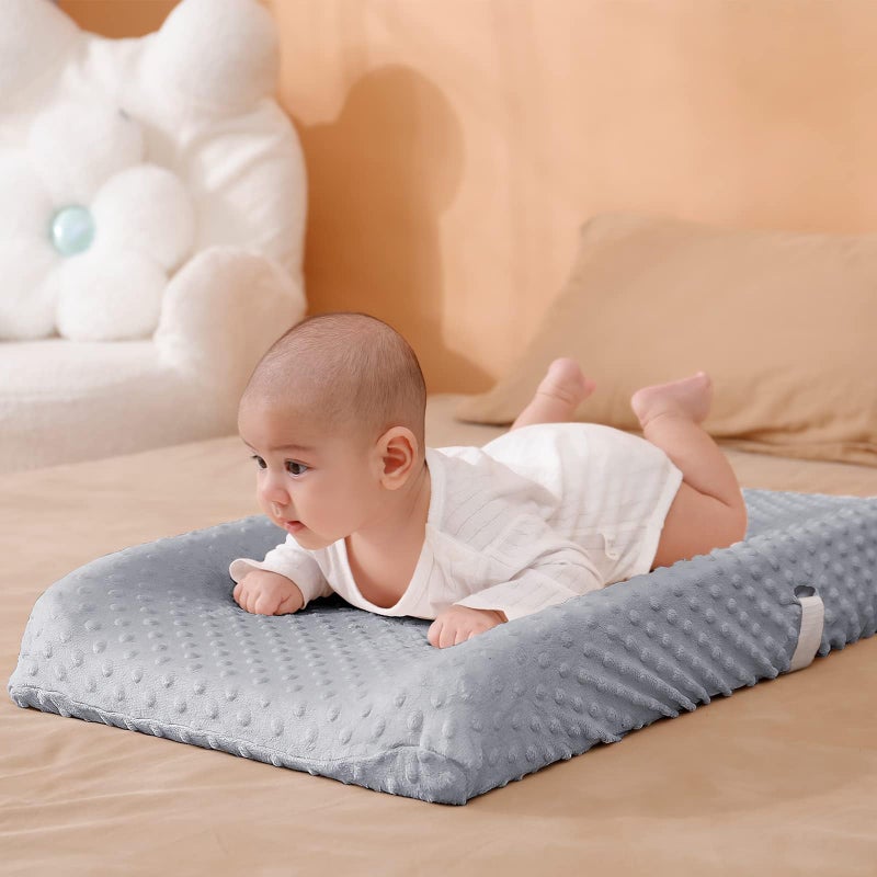 Aullar 2 Pack Solid Changing Table Pad Cover Cradle Sheet, Fits 32"/34''x16 Contoured Diaper Changing Pad, Dots Plush Changing Table Covers(Beige + Grey) - Image 5
