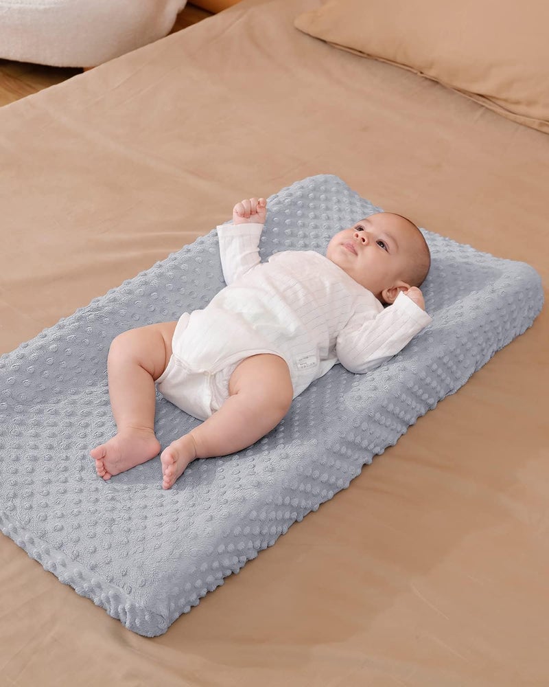 Aullar 2 Pack Solid Changing Table Pad Cover Cradle Sheet, Fits 32"/34''x16 Contoured Diaper Changing Pad, Dots Plush Changing Table Covers(Beige + Grey) - Image 2