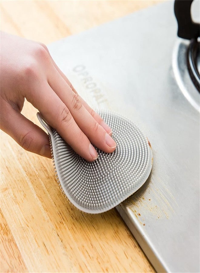Typutomi 4PCS Silicone Dish Scrubber, Multipurpose Round Silicone Sponges Reusable Dish Brush Dish Brush for Kitchen Dish Dishes Fruits Vegetables(Gray+White) - Image 4