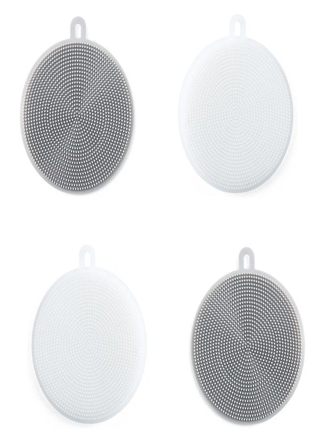 Typutomi 4PCS Silicone Dish Scrubber, Multipurpose Round Silicone Sponges Reusable Dish Brush Dish Brush for Kitchen Dish Dishes Fruits Vegetables(Gray+White) - Image 1