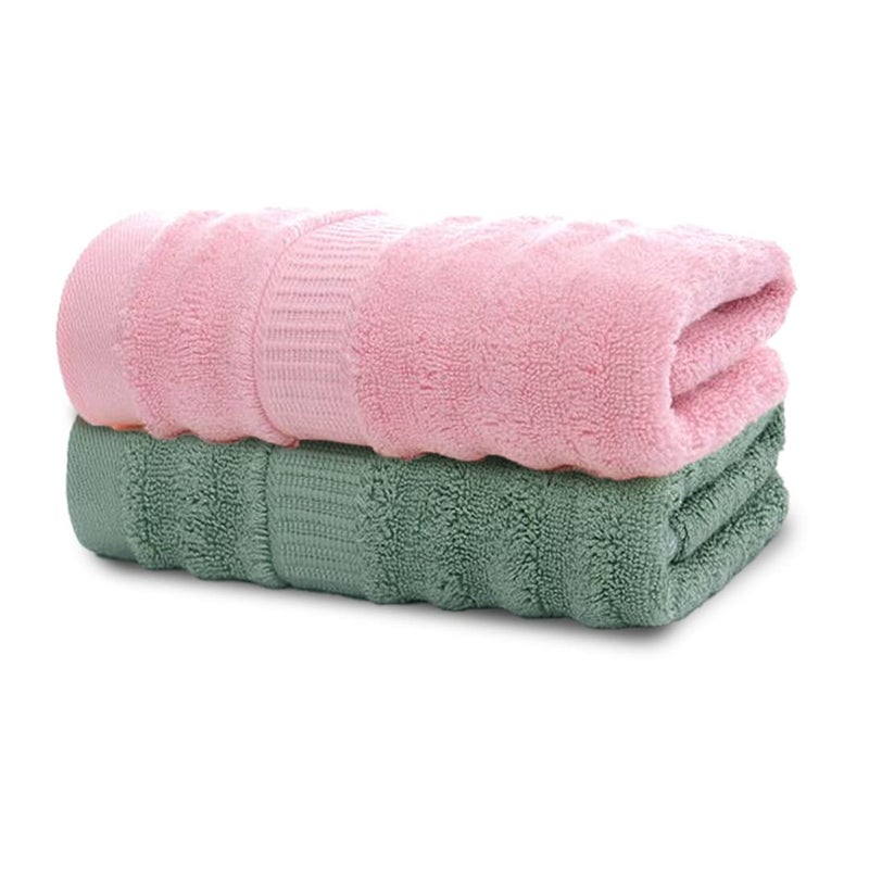 Mush Bamboo Ultra Soft & Super Absorbent Bath Towel | 600 GSM Bamboo Bath Towel Set of 2 | 29 X 59 Inches Extra Large Towels for Bath | Olive Green & Pink - Image 1