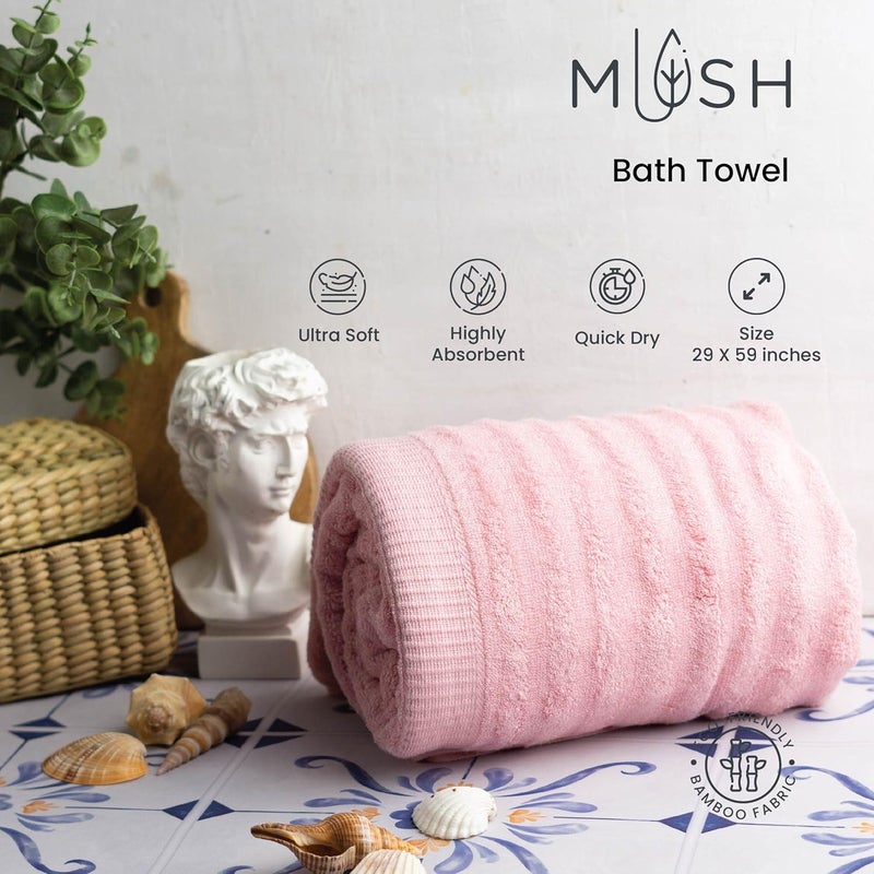 Mush Bamboo Ultra Soft & Super Absorbent Bath Towel | 600 GSM Bamboo Bath Towel Set of 2 | 29 X 59 Inches Extra Large Towels for Bath | Olive Green & Pink - Image 5