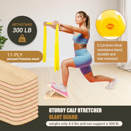 ODCPN Wooden Slant Board for Calf Stretching, Portable Adjustable Calf Stretch Board with Training Poster & Resistance Bands, 300lb Weight Capacity Calf Ankle Achilles Physical Therapy Leg Exercisers - Image 3