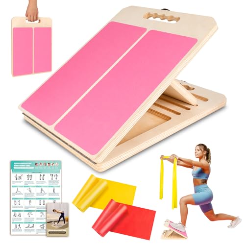 ODCPN Wooden Slant Board for Calf Stretching, Portable Adjustable Calf Stretch Board with Training Poster & Resistance Bands, 300lb Weight Capacity Calf Ankle Achilles Physical Therapy Leg Exercisers - Image 1