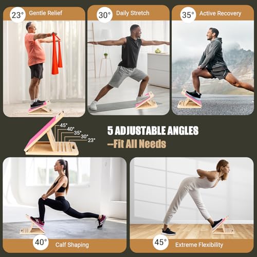 ODCPN Wooden Slant Board for Calf Stretching, Portable Adjustable Calf Stretch Board with Training Poster & Resistance Bands, 300lb Weight Capacity Calf Ankle Achilles Physical Therapy Leg Exercisers - Image 5