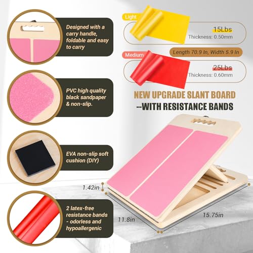 ODCPN Wooden Slant Board for Calf Stretching, Portable Adjustable Calf Stretch Board with Training Poster & Resistance Bands, 300lb Weight Capacity Calf Ankle Achilles Physical Therapy Leg Exercisers - Image 2