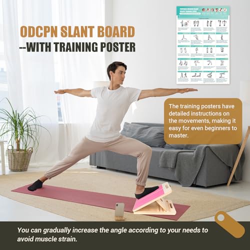 ODCPN Wooden Slant Board for Calf Stretching, Portable Adjustable Calf Stretch Board with Training Poster & Resistance Bands, 300lb Weight Capacity Calf Ankle Achilles Physical Therapy Leg Exercisers - Image 4
