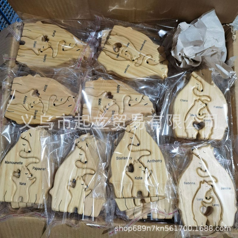 Popular E-Commerce Wooden Puzzle Mother And Child Bear Suit Crafts Decoration Diy Mother'S Day Gift - Image 5