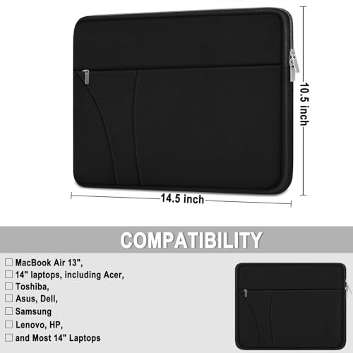 JOCYRN Laptop Case 14 inch, Slim Traveling Laptop Sleeve Cover with Zippered Pocket, Shockproof Protective Carrying Briefcase Computer Bag for 14" MacBook Air/Pro, HP, Dell, Lenovo, Acer, Black - Image 5