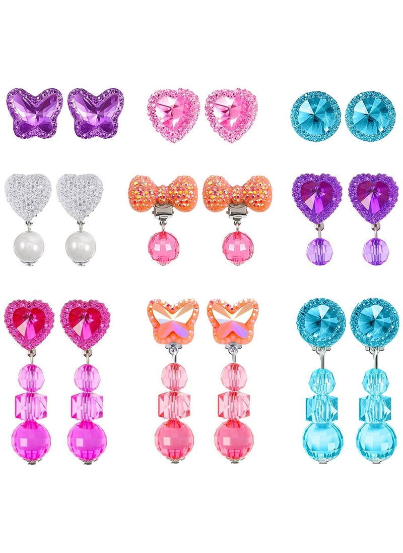 9 Pairs Girls Clip-on Earrings Pretend Princess Play Earrings Girl Party Favor Princess Clip on Earrings Pretend Play Earrings for Little Girl Kids Toddlers Jewelry Set  - Image 1