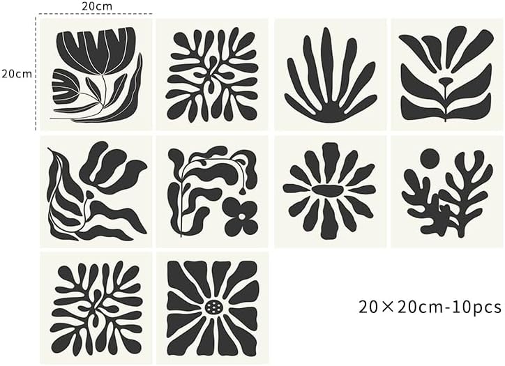 Alwayspon Self-Adhesive Vinyl Wall Tile Stickers, 10Pcs 20cm/8inch Peel and Stick on Tiles Transfer Vinyl Flooring Waterproof Splashback for Kitchen Bathroom, Black White Floral - Image 2