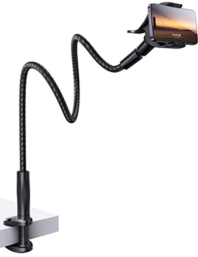 Lamicall Nylon Braided Gooseneck Phone Holder for Bed, 97cm Overall Length | 360° Rotating Phone Clamp