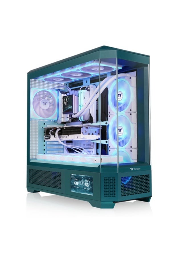 Thermaltake View 600 TG Transformative Teal Full Tower PC Case, E-ATX/ATX/M-ATX/Mini-ITX, 4× 4mm Tempered Glass Panels, Up to 10× 120/140mm Fans, 420mm/360mm Radiator Support, 480mm GPU Clearance, Rotational PCIe Slots, Built-in GPU Holder, USB-C, 8 Expansion Slots | CA-11H-00FTWN-00 Transformative Teal - Image 1