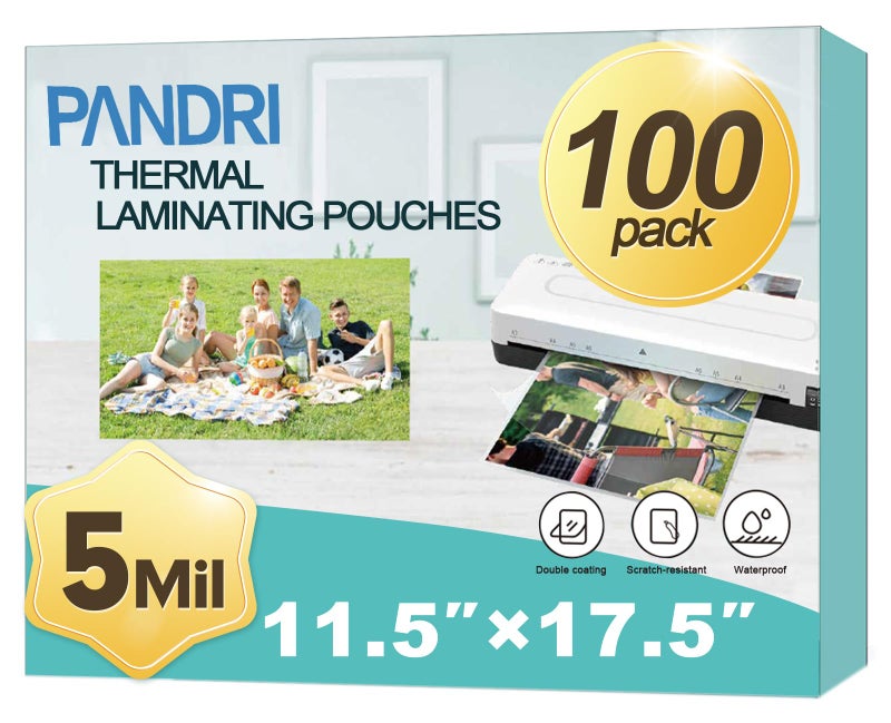 PANDRI Laminating Sheets, PANDRI 100 Pack Thermal Laminating Pouches Holds 11 x 17 Inch, 5 Mil Plastic Laminator Paper 11.5 x 17.5 Inch, Clear Round Corner - Image 1