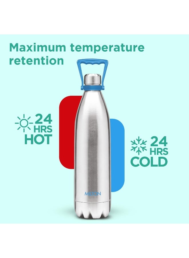 Milton زجاجة ماء ثيرموستيل ديو 2200 بسعة 24 ساعة للماء الساخن والبارد مع مقبض، 1 قطعة، 2.02 لتر، فضي | مقاومة للتسرب | زجاجة مكتبية | صالة رياضية | منزل | مطبخ | تسلق | رحلات | زجاجة سفر - Image 4