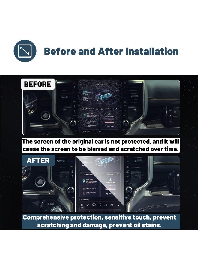 RUIYA 2019 2020 Dodge Ram 1500 2500 3500 Uconnect Touchscreen Car Display Navigation Tempered Glass Screen Protector 9H Anti-Scratch and Shock Resistant Touch High Clarity (12IN) - Image 4