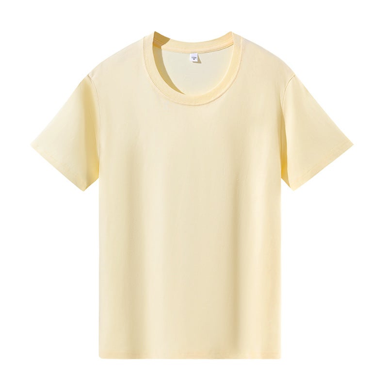 Summer New Style 100 Cotton Round Neck Short-Sleeved T-Shirt for Men and Women, Work Clothes, Team Class Uniforms, Printed Logo Tops Rice apricot color