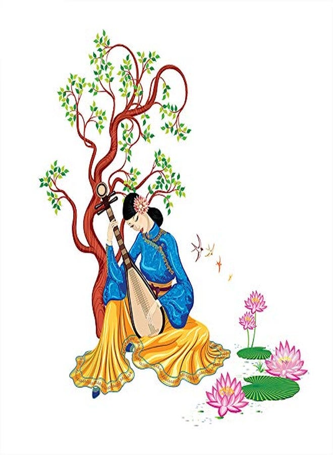 AH Decals 'Chinese Girl Playing Lute Under The Tree' Wall Sticker for Living Bed Dining Room Offices 0.39 x 43.3 x 43.3 Inches, Multicolour - Image 1