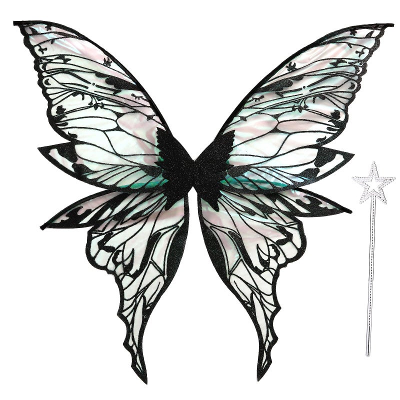 Loieryk Fairy Wings for Adults Women 31.5"x29.5" Fairy Costume Set Large Butterfly Wings for Halloween Party Black - Image 1