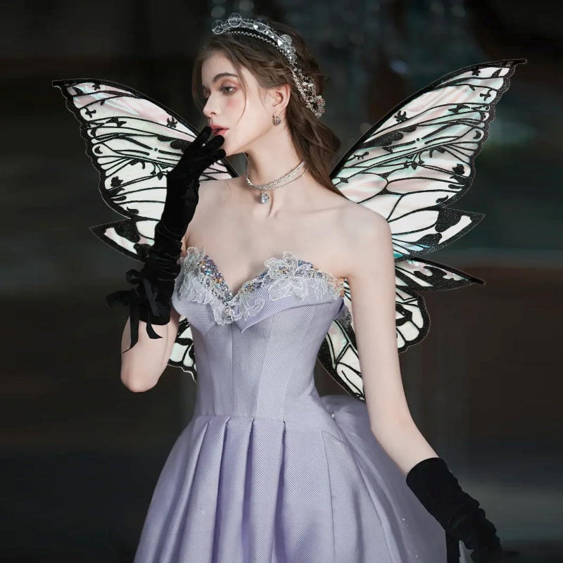 Loieryk Fairy Wings for Adults Women 31.5"x29.5" Fairy Costume Set Large Butterfly Wings for Halloween Party Black - Image 2