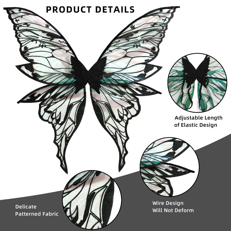 Loieryk Fairy Wings for Adults Women 31.5"x29.5" Fairy Costume Set Large Butterfly Wings for Halloween Party Black - Image 3