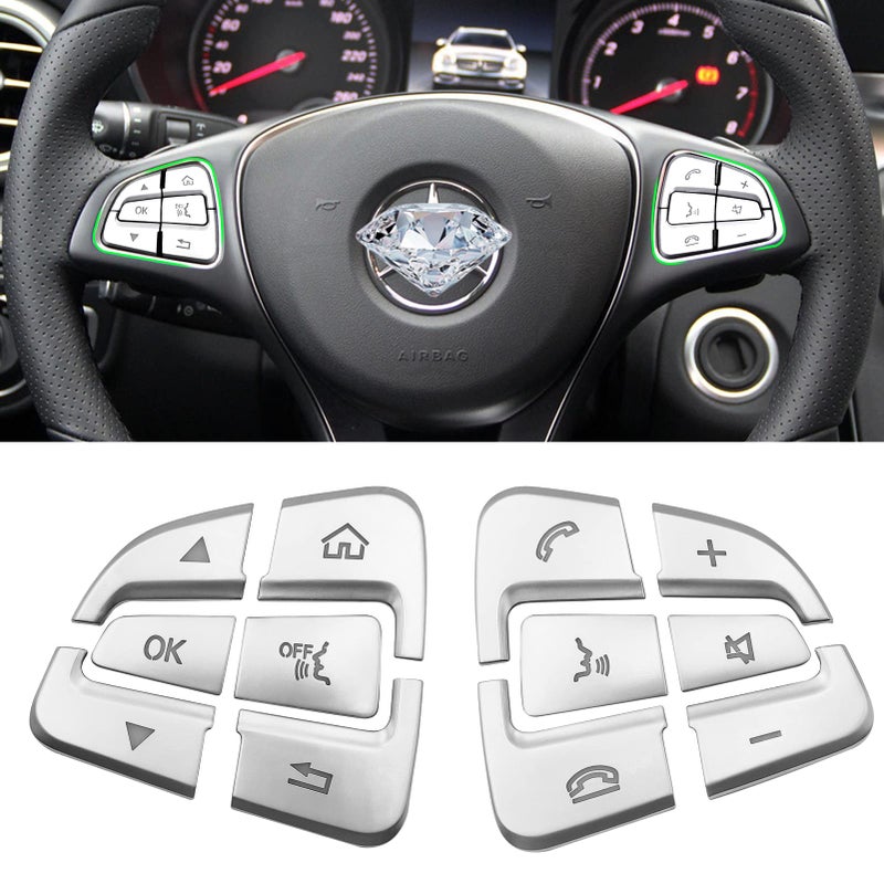 ملصق تزيين زر عجلة القيادة من مونلينكس متوافق مع مرسيدس بنز C V GLC Class W205 X253 غطاء تزيين زر عجلة القيادة الداخلية 12 قطعة كروم فضي نموذج A