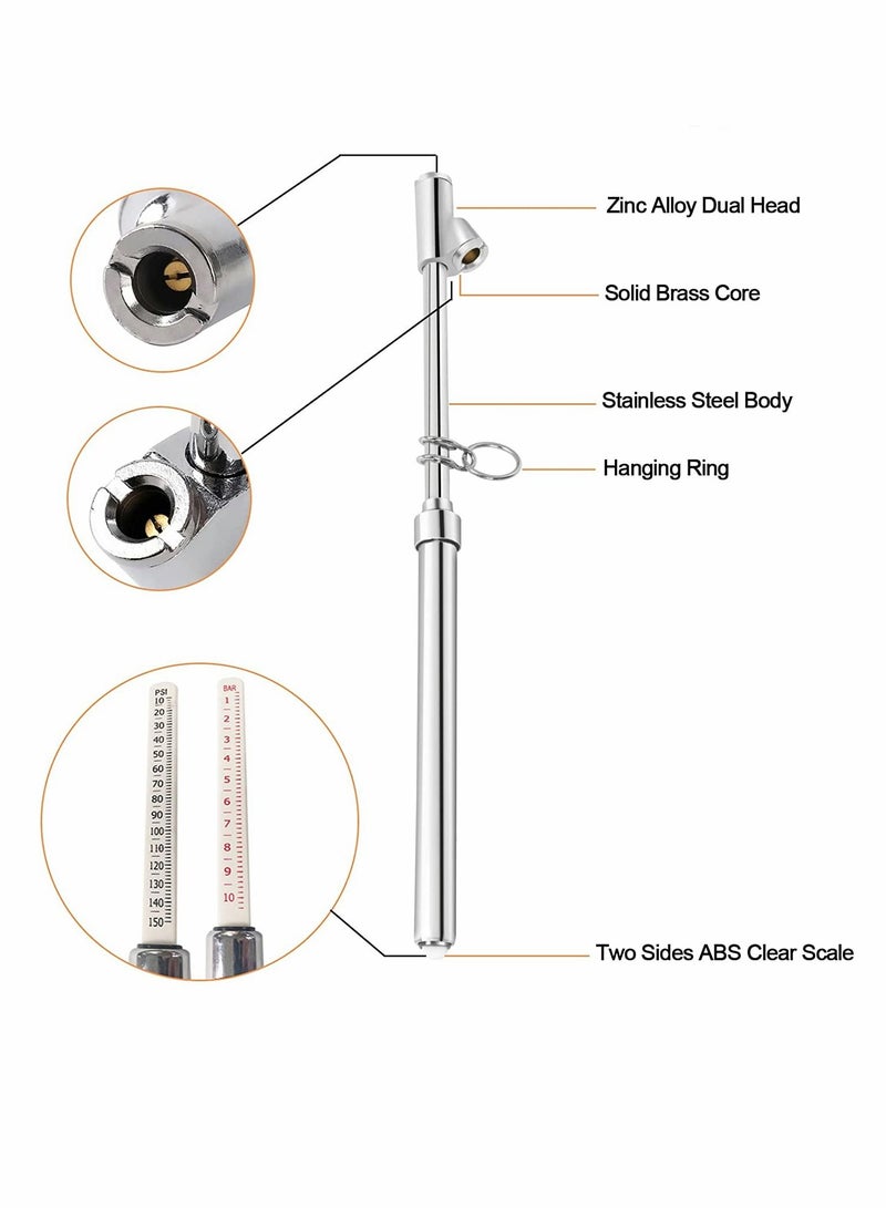SYOSI Dual Head Tire Pressure Gauge, SYOSI, Heavy Duty Pen Tire Gauge Range 10-150PSI, 1-10Bar, Dual Head Truck Air Pressure Gauge (Pack of 2) - Image 2