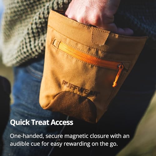 Ruffwear Treat Trader Dog Treat Pouch HandsFree WaistWorn OneHanded Magnetic Closure Belt 3048 in or Clip Waterproof FoodGrade Lining Zippered Pocket Clicker Loop Brown Bear - Image 3
