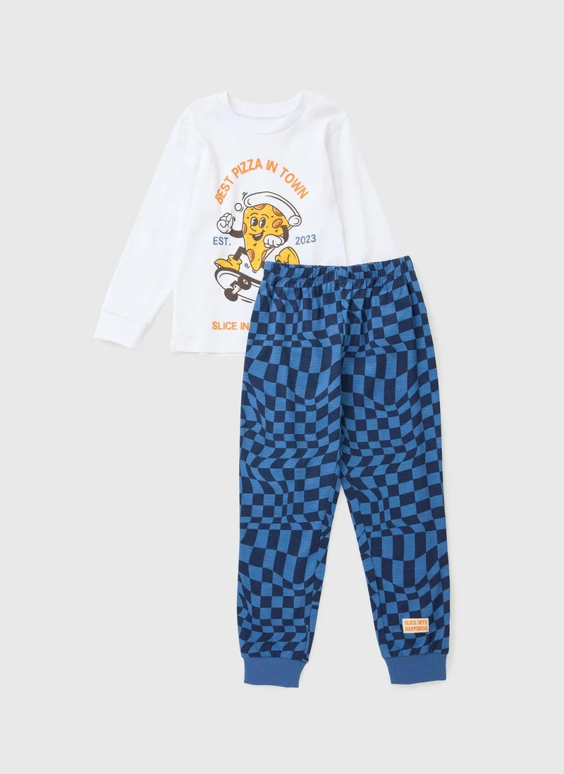Matalan Boys White Skateboarding Pizza Pyjama Set