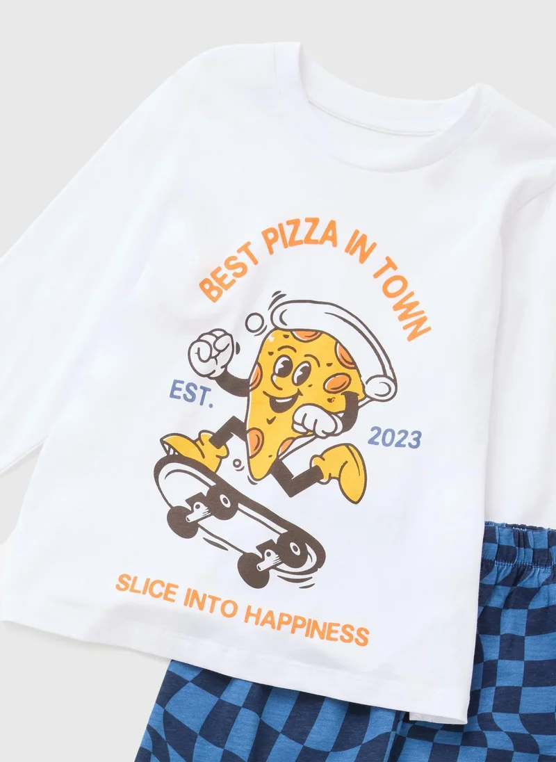 Matalan Boys White Skateboarding Pizza Pyjama Set