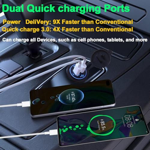 HOKAAER 12V USB Quick Charge 3.0 Port & PD USB C Car Charger Socket, 12V USB Outlet with Wire for Car Marine Boat Motorcycle RV Truck - Image 3