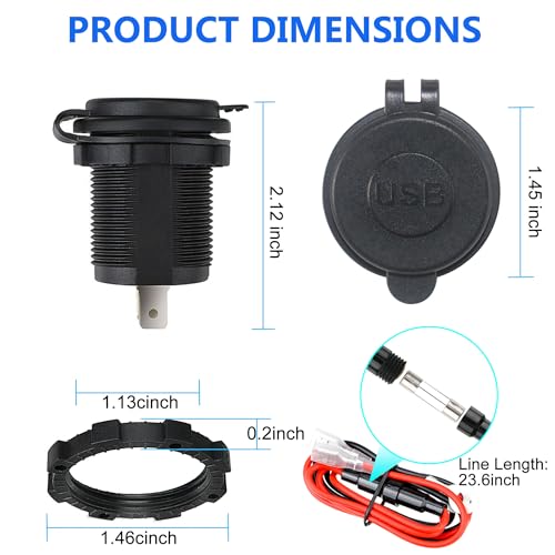 HOKAAER 12V USB Quick Charge 3.0 Port & PD USB C Car Charger Socket, 12V USB Outlet with Wire for Car Marine Boat Motorcycle RV Truck - Image 4