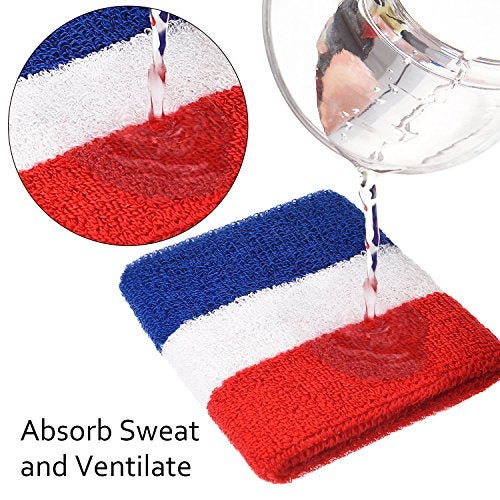 WILLBOND 3 Pcs Sweatbands Set 80s 90s Neon Sports Headband Tennis Striped Sweat Band Sports Competitions Games for Men Women Party Supplies(Red, White and Blue,Striped Style) - Image 4