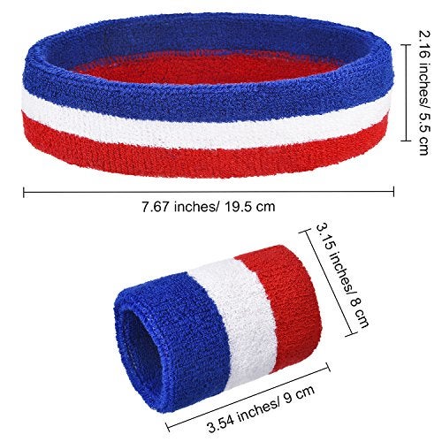 WILLBOND 3 Pcs Sweatbands Set 80s 90s Neon Sports Headband Tennis Striped Sweat Band Sports Competitions Games for Men Women Party Supplies(Red, White and Blue,Striped Style) - Image 3