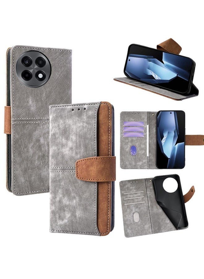 HuHa For OnePlus Ace 5 / 5 Pro Color Stitching Skin Feel Leather RFID Blocking Phone Case(Grey) - Image 1