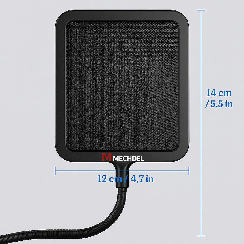 MECHDEL Professional Microphone Pop Filter for Recording, Streaming, Singing |Double Mesh Shield with Flexible Gooseneck |Clamp Mount for Condenser Mic (BLACK, SQUARE-Pop Filter Shield) - Image 2