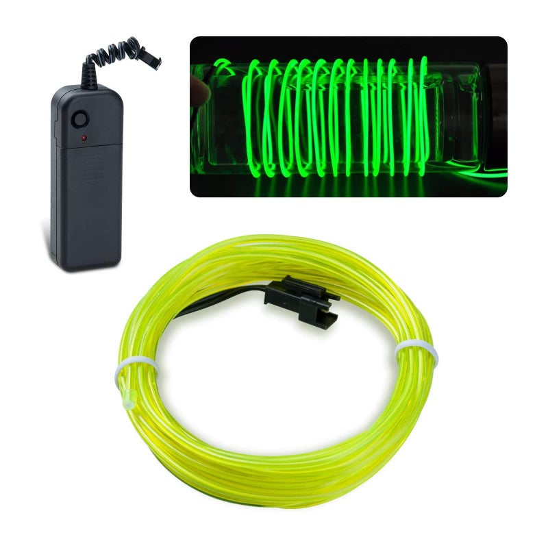 lychee سلك إل ليشي 15 قدم، ضوء إل متلألئ متوهج نيون/حزمة بطارية للحفلات، زينة عيد الهالوين (أخضر) - Image 1