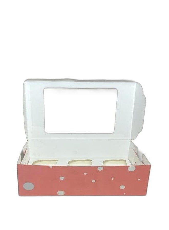 Baekence Cupcake boxes for 6 Pink Circular Dot Color, Pack of 40 pcs - Image 2