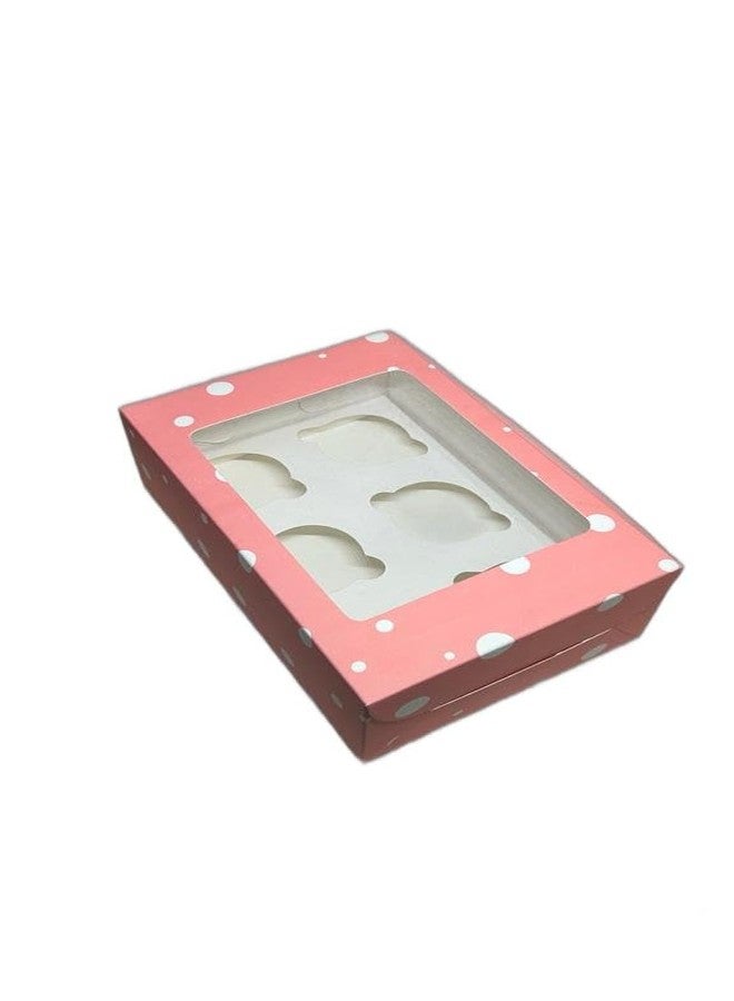 Baekence Cupcake boxes for 6 Pink Circular Dot Color, Pack of 40 pcs - Image 1