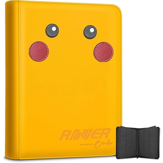 ROWER PREMIUM TRADING CARD BINDER, 9-POCKET ZIPPERED CARD BINDER WITH SIDE-LOADING SLEEVES FOR 540 CARDS, EXCLUSIVE ORIGINAL ART COVER CARD COLLECTION FOLDER FOR VALUABLE TCG (YELLOW) - Image 1