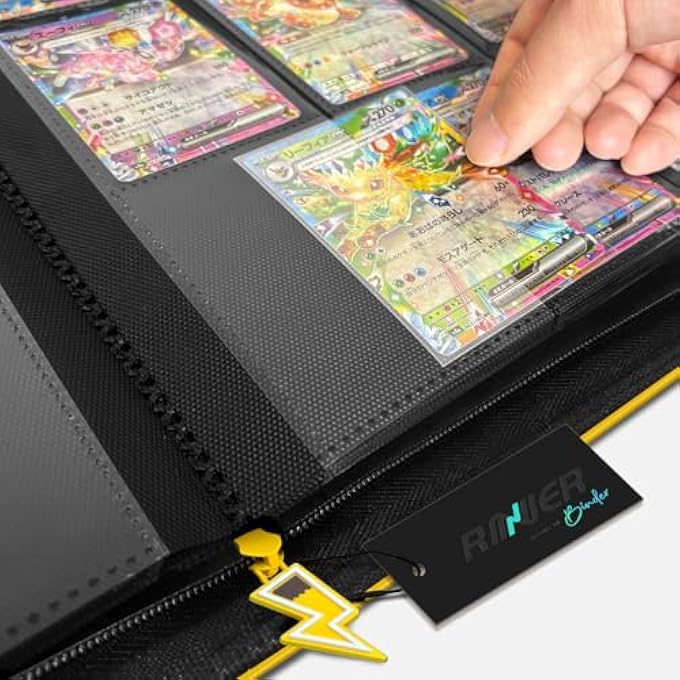 ROWER PREMIUM TRADING CARD BINDER, 9-POCKET ZIPPERED CARD BINDER WITH SIDE-LOADING SLEEVES FOR 540 CARDS, EXCLUSIVE ORIGINAL ART COVER CARD COLLECTION FOLDER FOR VALUABLE TCG (YELLOW) - Image 5