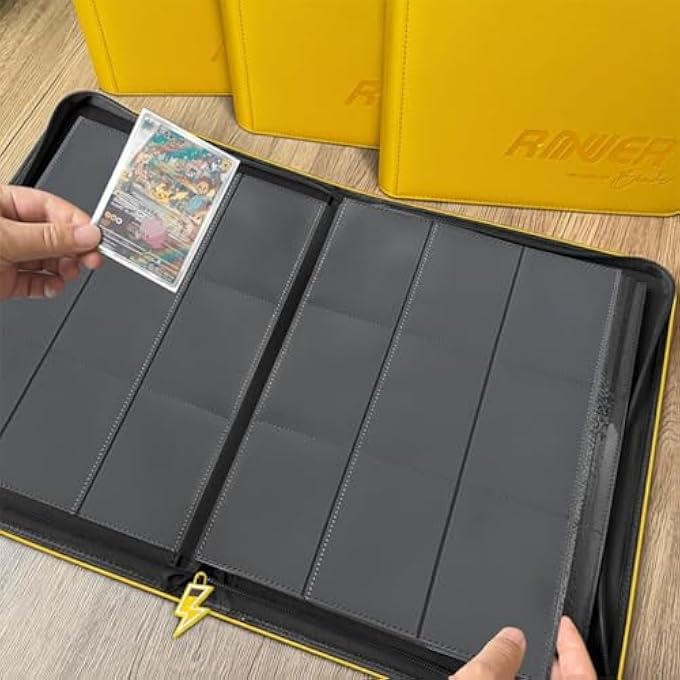 ROWER PREMIUM TRADING CARD BINDER, 9-POCKET ZIPPERED CARD BINDER WITH SIDE-LOADING SLEEVES FOR 540 CARDS, EXCLUSIVE ORIGINAL ART COVER CARD COLLECTION FOLDER FOR VALUABLE TCG (YELLOW) - Image 4