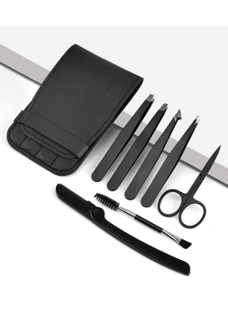 TAYYIB NOOR Tweezers Set - 7 Pcs Eyebrow Tweezers for Women - Tweezers for Women Facial Hair - Precision Tweezer for Ingrown Hair - Facial Hair - for Women and Men - Black - Image 2