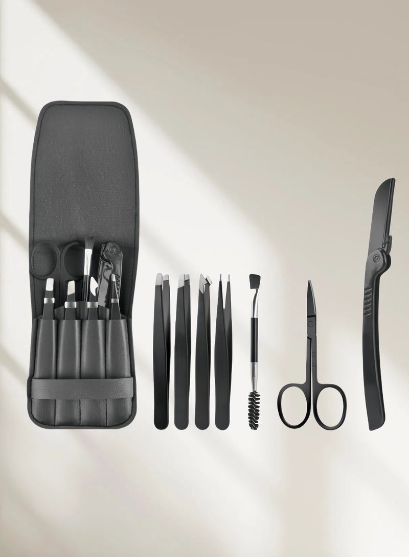 TAYYIB NOOR Tweezers Set - 7 Pcs Eyebrow Tweezers for Women - Tweezers for Women Facial Hair - Precision Tweezer for Ingrown Hair - Facial Hair - for Women and Men - Black - Image 1